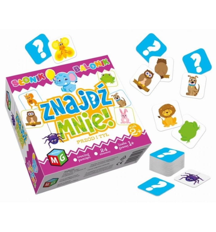 Opakowanie gry Znajdź mnie Multigra z serii Słonik Balonik – zabawa w przód i tył