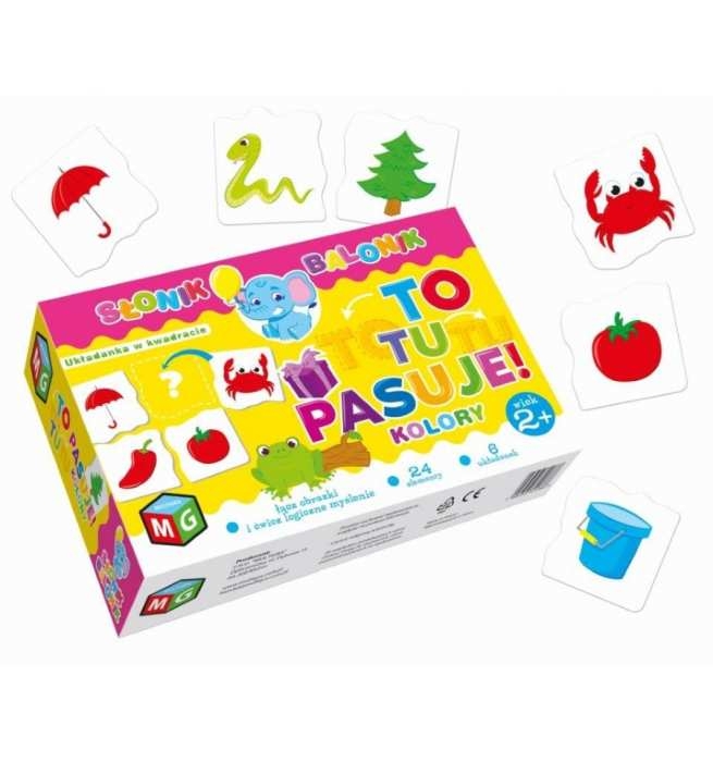 Zestaw gry To tu pasuje Kolory – duże karty z ilustracjami i kolorowymi miejscami do dopasowania dla małych dzieci