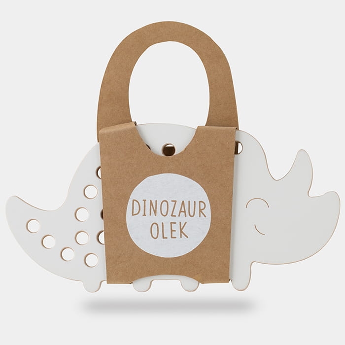 Drewniana przeplatanka Dinozaur Olek - sensoryczna zabawka zręcznościowa do motoryki małej