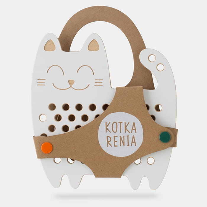 Drewniana przeplatanka dla dzieci Kotka Renia - sensoryczna zabawka zręcznościowa do motoryki małej