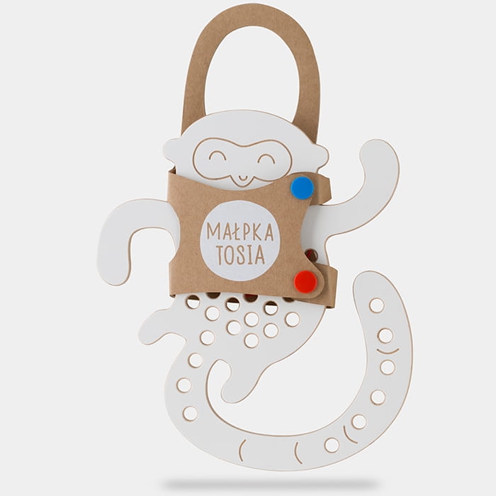 Drewniana przeplatanka dla dzieci Małpka Tosia - sensoryczna zabawka zręcznościowa do motoryki małej