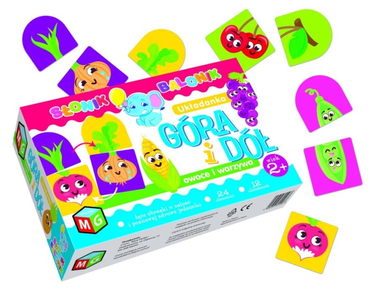 Zestaw układanki Góra i dół – edukacyjna zabawka z owocami i warzywami dla maluchów ucząca dopasowywania