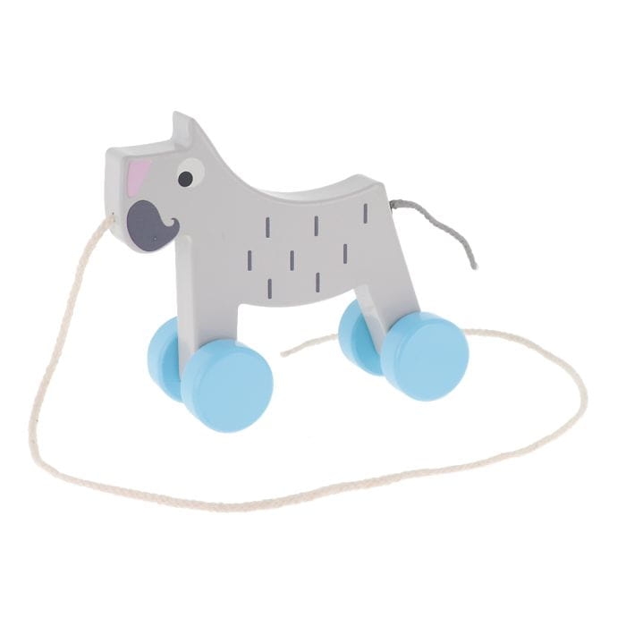 piesek do ciągnięcia drewniany