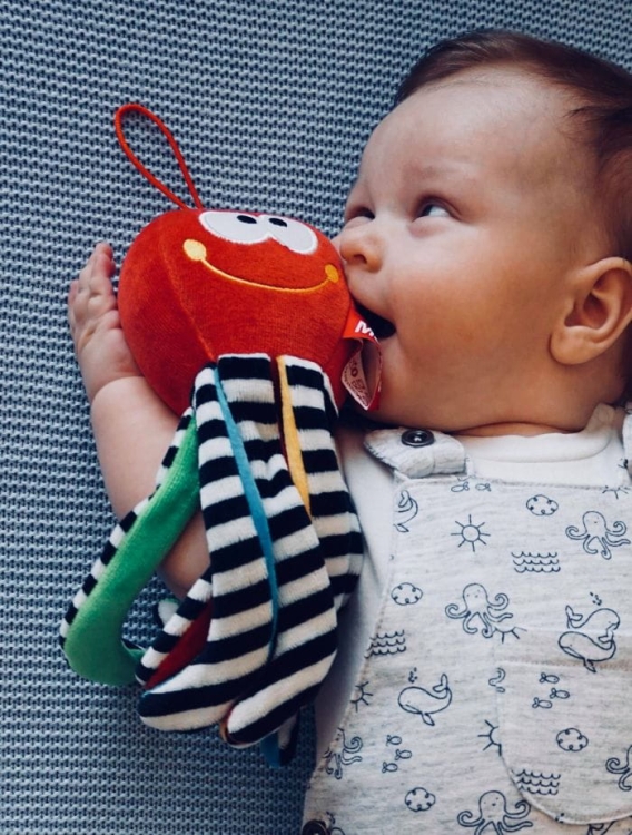 Mini Ośmiornica Czerwona to wyjątkowa przytulanka sensoryczna