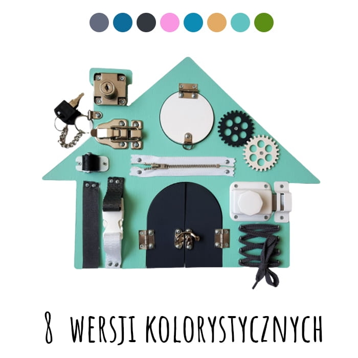 Drewniana tablica manipulacyjna sensoryczna Montessori dla dzieci w kształcie domku