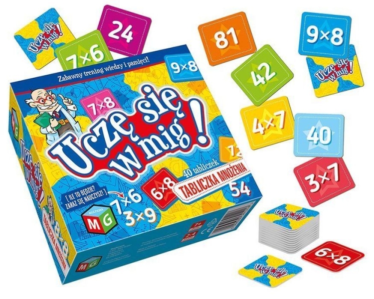 pudełko z zawartością tabliczki mnożenia
