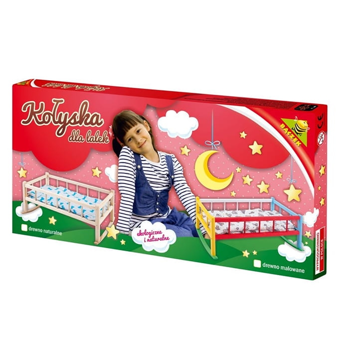 Kołyska dla lalek duża kolorowa + pościel dla lalek