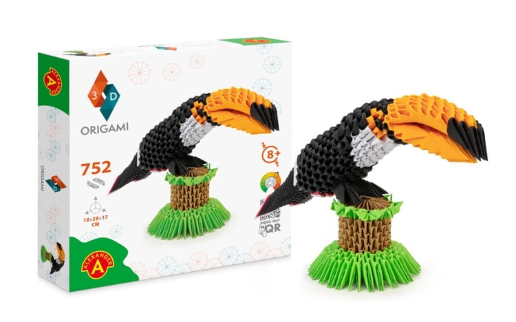 Tukan w technice 3D origami – gotowa figura z papieru.