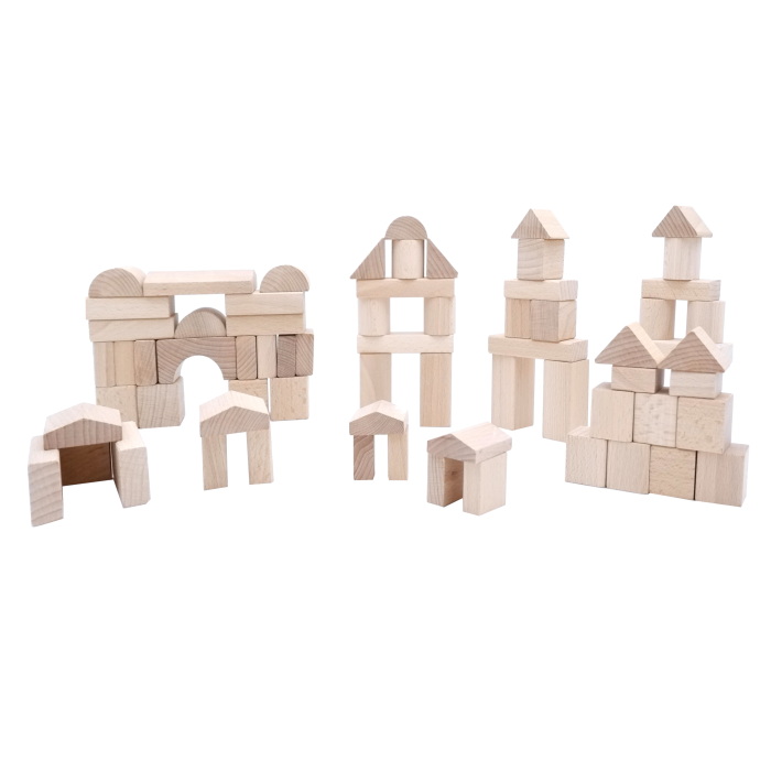 Zestaw 70 naturalnych drewnianych klocków konstrukcyjnych do budowania