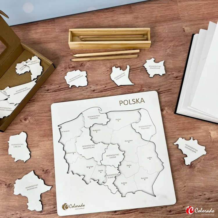 Drewniana mapa Polski  edukacyjna układanka z województwami