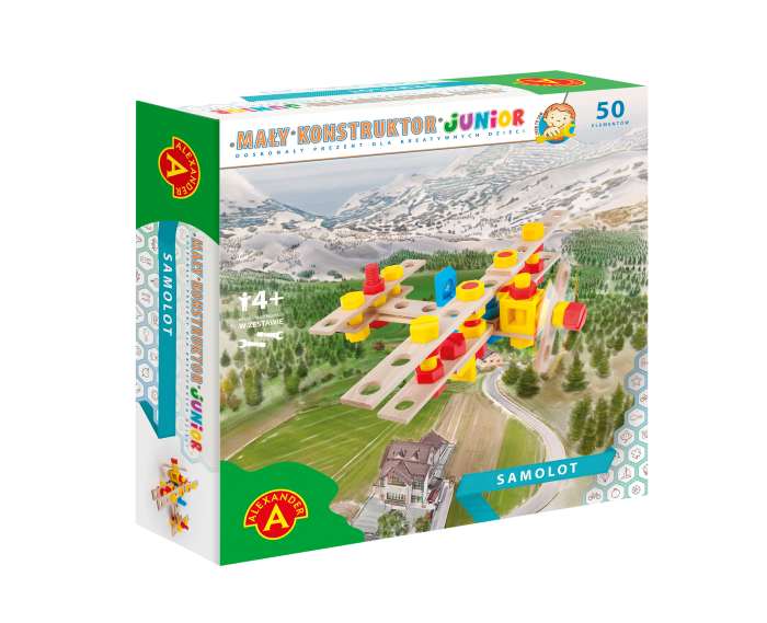 Dziecko montujące samolot z zestawu Mały Konstruktor Junior Aeroplane.