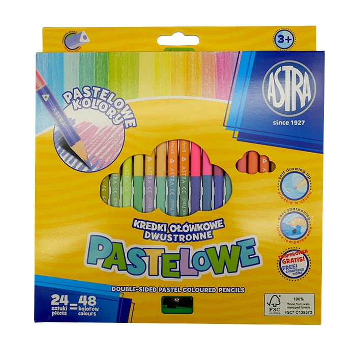 Kredki ołówkowe PASTELOWE 24szt / 48 kolorów