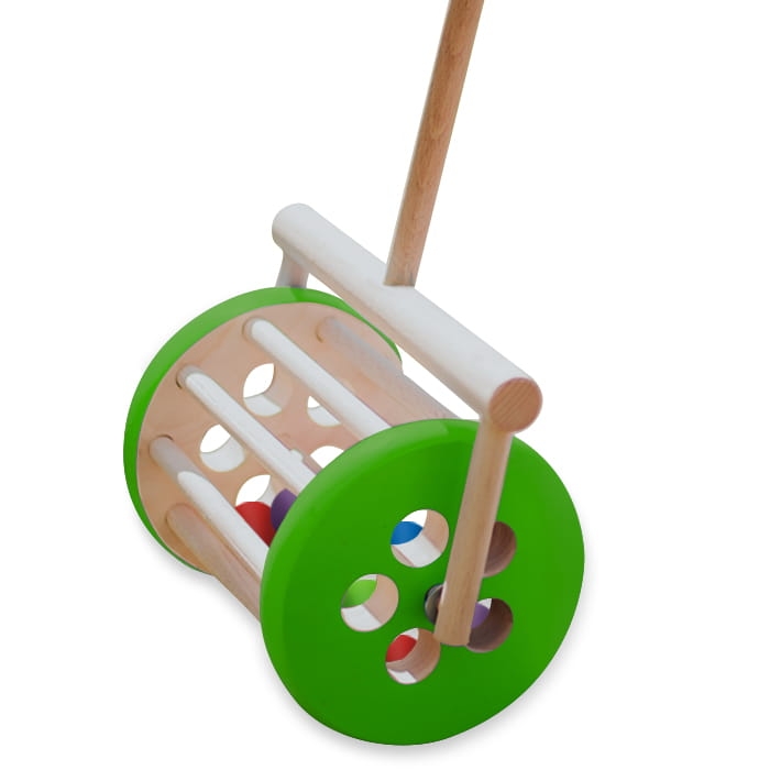Zielony drewniany bęben - zabawka do pchania - Tarnawa 18 msc+