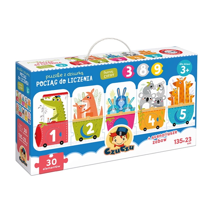 puzzle z dziurką Pociąg do liczenia CzuCzu ułożony na stole
