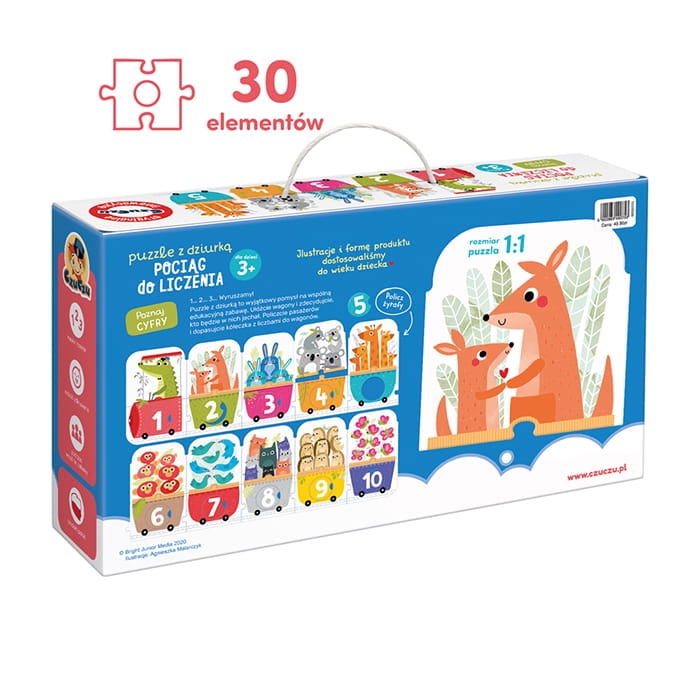 dziecko bawi się puzzlami z dziurką Pociąg do liczenia CzuCzu