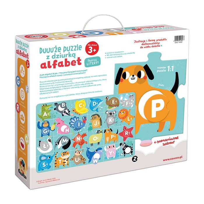 puzzle alfabet czuczu z dziurką – nauka liter przez zabawę