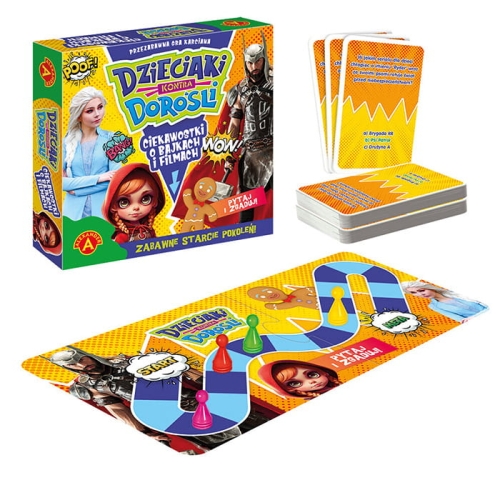 Plansza i karty z gry Dzieciaki kontra dorośli Ciekawostki o bajkach i filmach