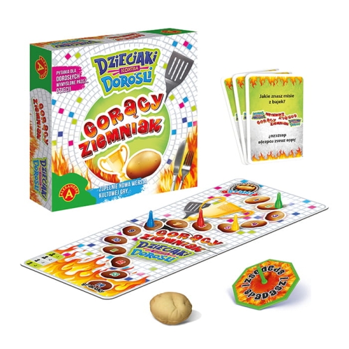 Gorący Ziemniak gra planszowa – pudełko i elementy do gry.