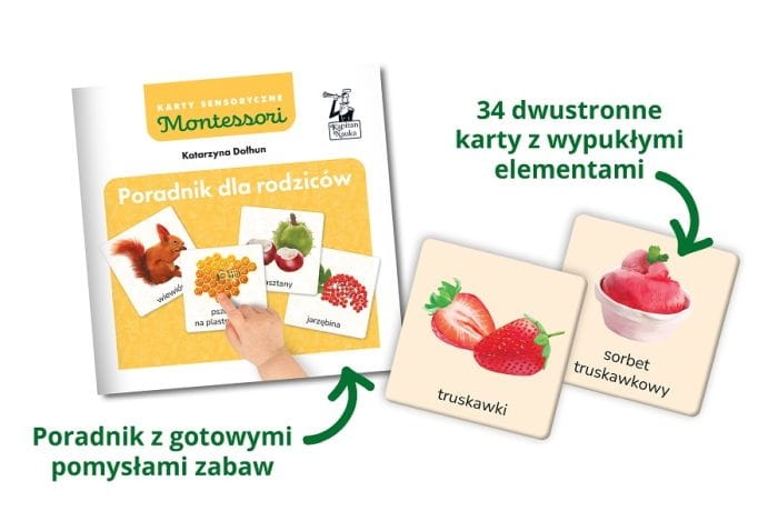 Dziecko bawiące się kartami sensorycznymi Przyroda Kapitan Nauka 3+
