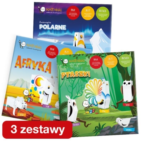 Zwierzątka POLARNE + AFRYKA + PTASZKI do składania i kolorowania 3+