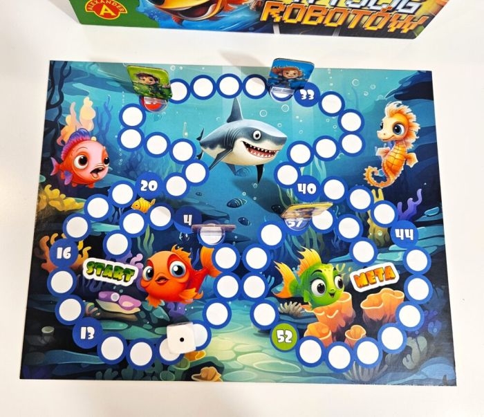 Rodzinna gra planszowa Szybka Rybka / Wyścig Robotów – wspólna zabawa dla dzieci i rodziców.