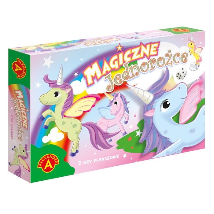 Magiczne Jednorożce gra planszowa Alexander – kolorowe pudełko z grą dla dzieci.