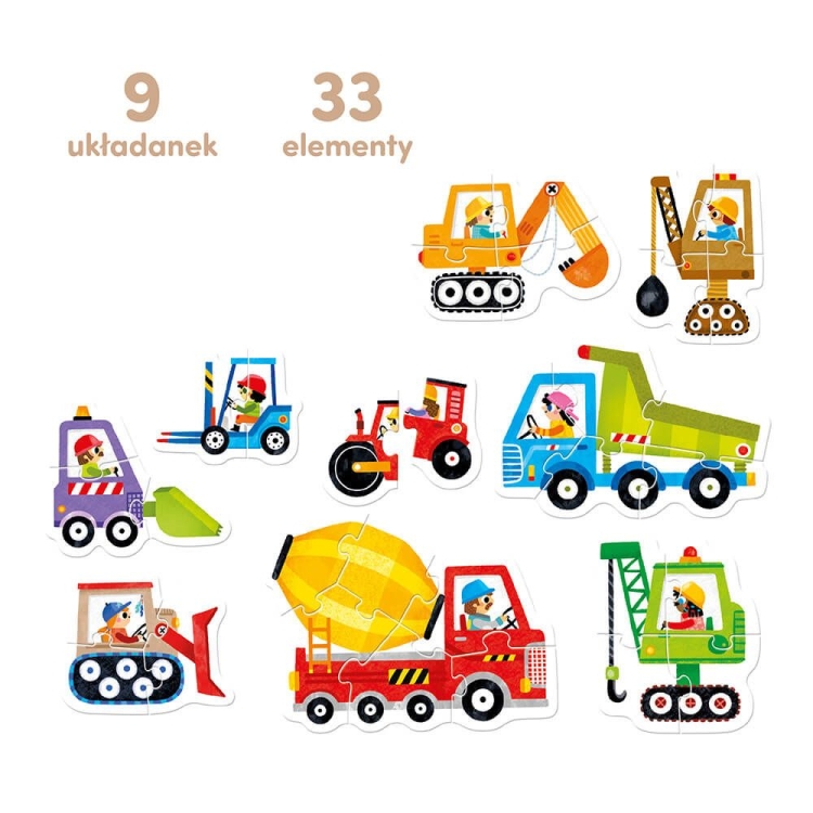 Zabawka edukacyjna CzuCzu – puzzle z koparką i ciężarówką