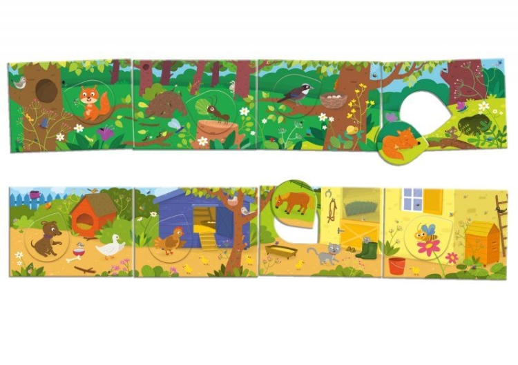 Gra dla dzieci Kto tu mieszka GRANNA elementy i planszetki