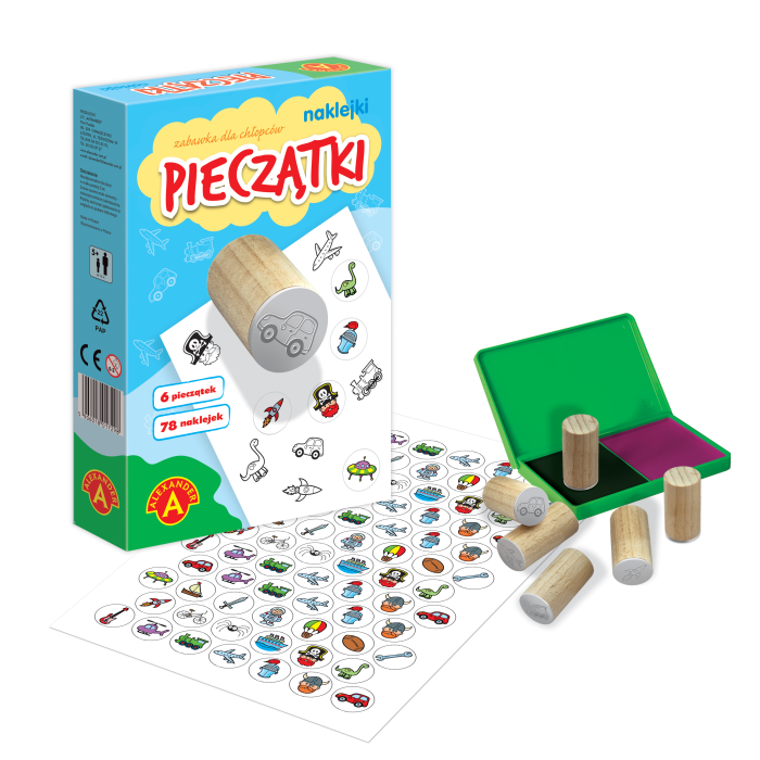 Zestaw artystyczny dla chłopców – pieczątki i naklejki do dekoracji rysunków.