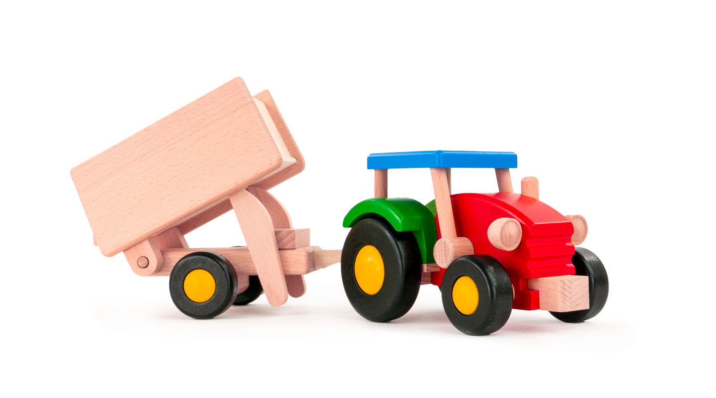 Drewniany traktor z odpinaną przyczepą zabawka dla dzieci