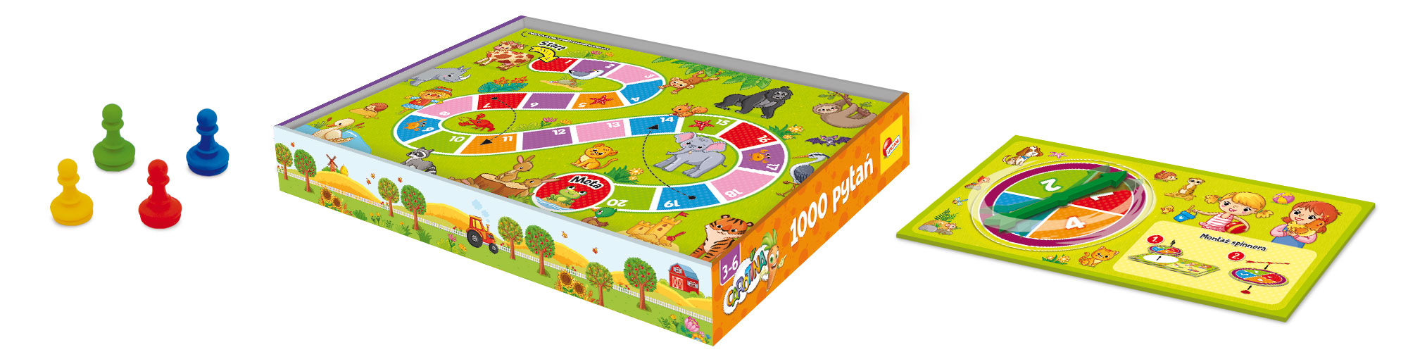 Zawartość zestawu Lisciani Carotina 1000 Pytań – karty edukacyjne i plansza